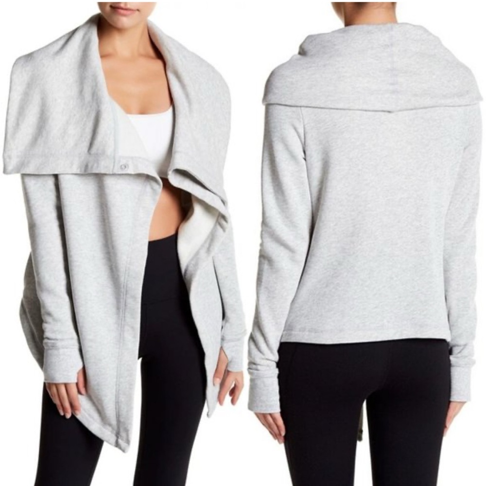 Zella Women's Gray Open Front high low Sweater cross over snap size Large